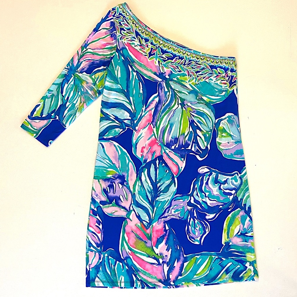 Lilly Pulitzer Blue and Green One Shoulder Dress